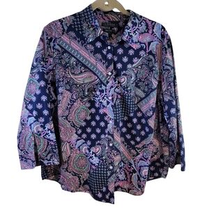 Lauren Ralph Lauren button down paisley patchwork blouse - 2X.          N43
